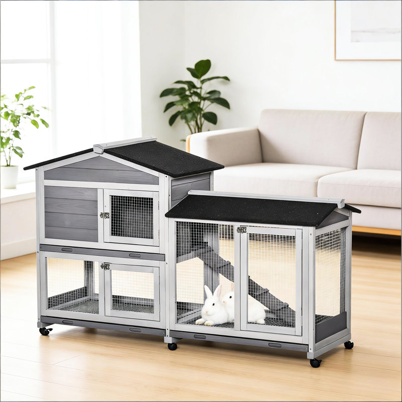 Cage mobile pour animaux, clapier en bois, Noir / gris clair
