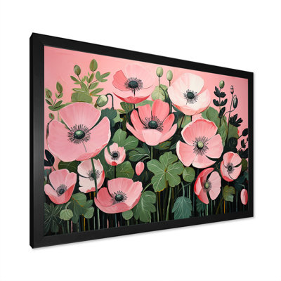 Minimalisme rose et vert coquelicots - coquelicots, art mural encadré