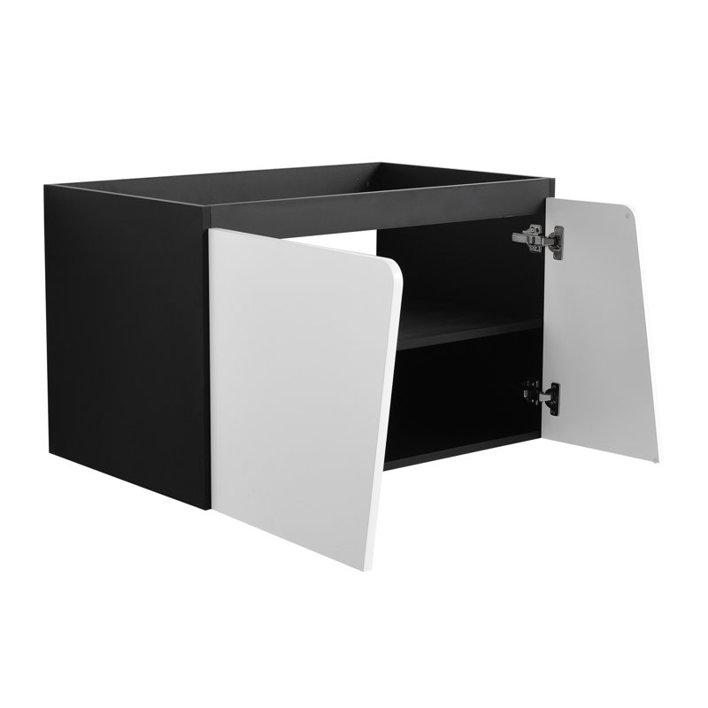Meuble-lavabo moderne 32 po, option de fermeture en douceur, blanc et noir 32 po avec fermeture en douceur, fixation murale