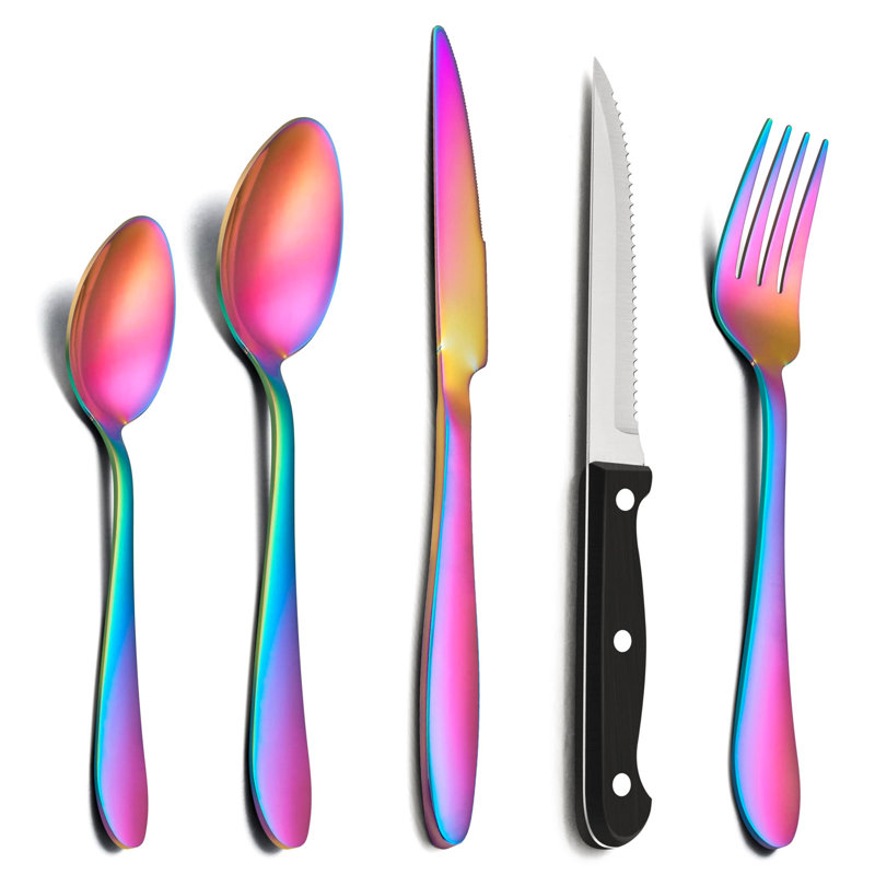 Brayden Studio Ashika 30 Piece Stainless Steel Cutlery Set , Service for 6, Satin Black/Rainbow