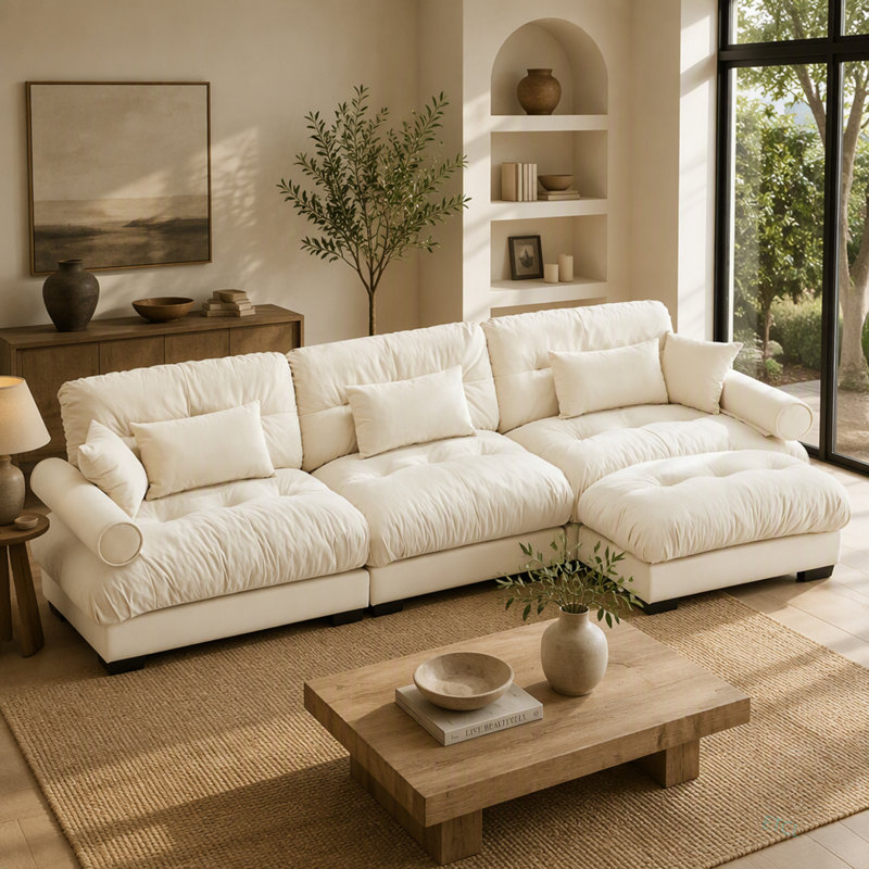 Canapé modulaire surdimensionné en velours super confortable avec repose-pieds mobile, Velours vert olive