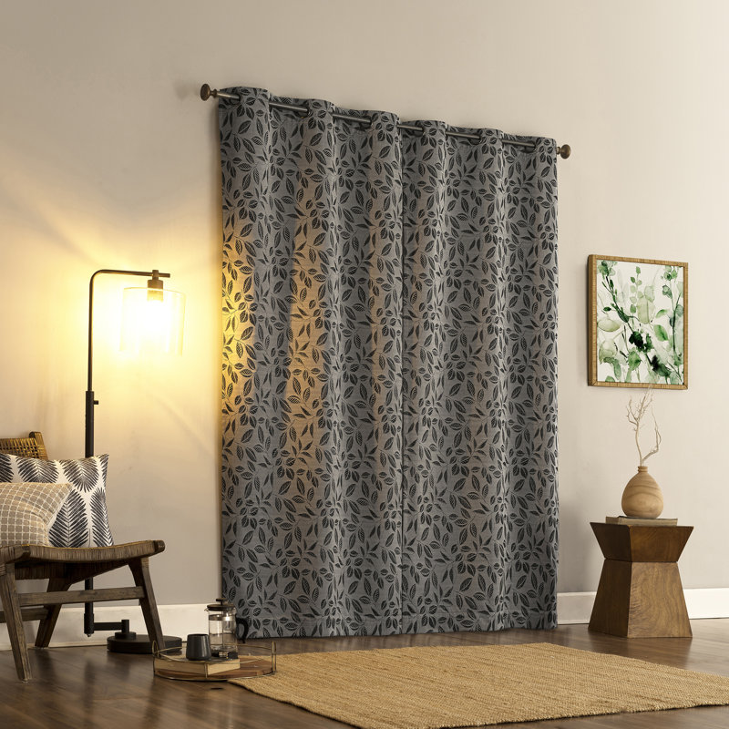 Satti Embroidered Leaf 100% Blackout Grommet Curtain Panel, Pearl/Gray, 40" W x 96" L