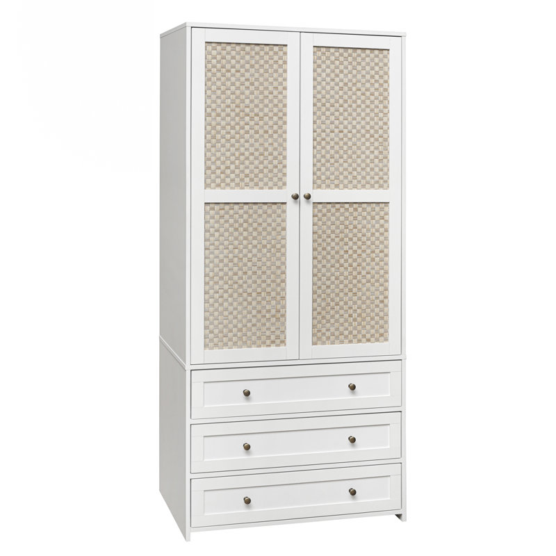 Armoire 2 portes avec porte en rotin, salon / chambre à coucher