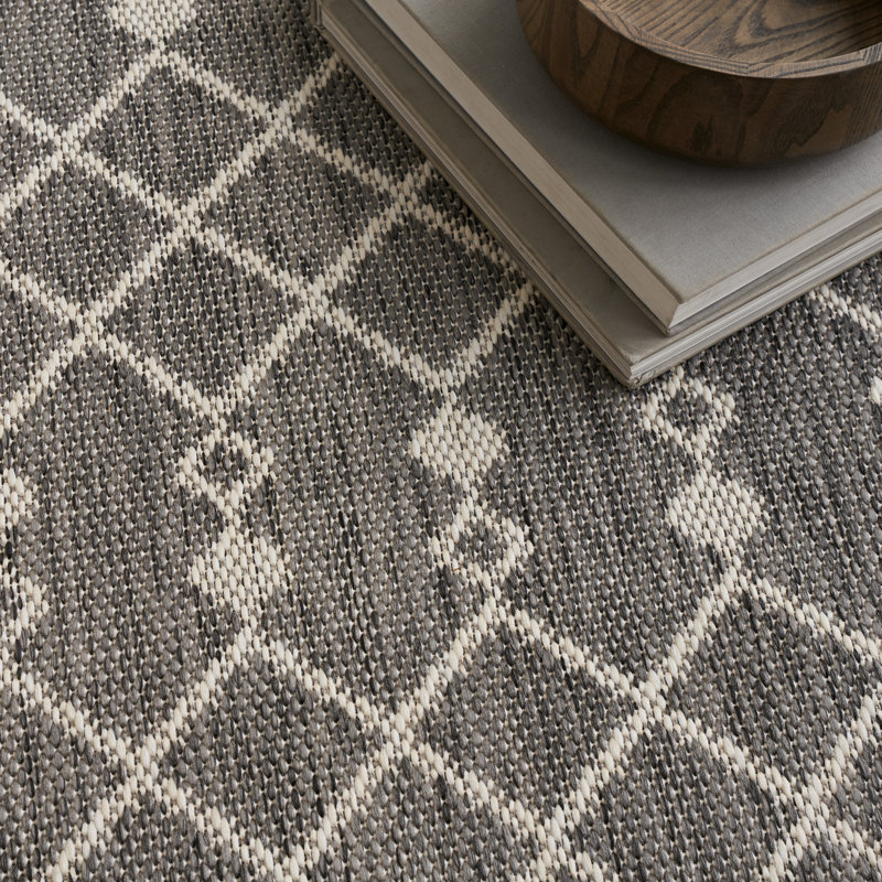 Robbs Rectangle Indoor/Outdoor Area Rug, Rectangle 9' x 12', Charcoal/Gray