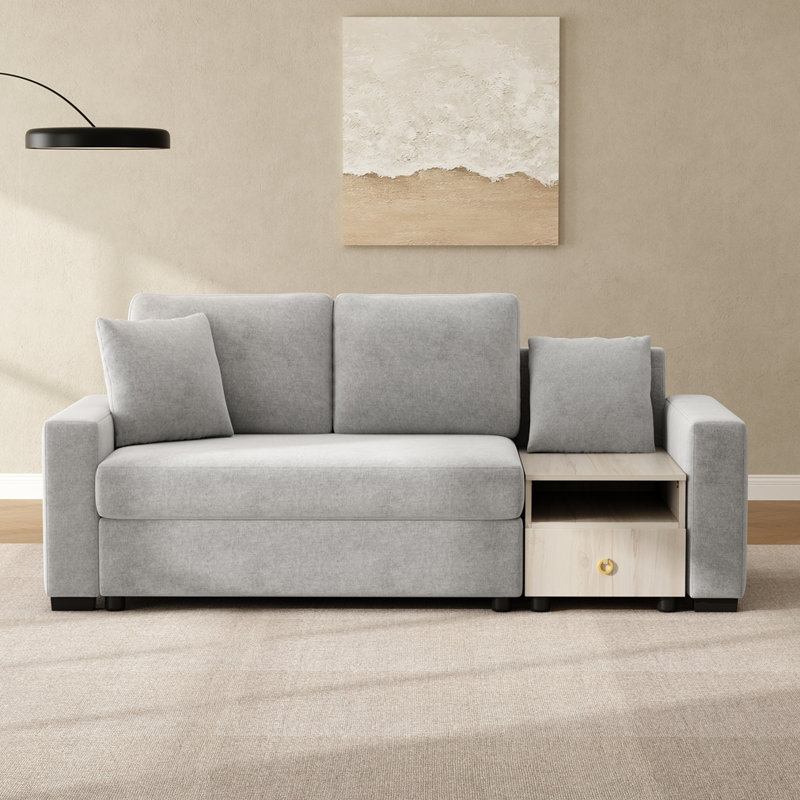Canapé modulaire rembourré avec accoudoirs et console centrale, Gris