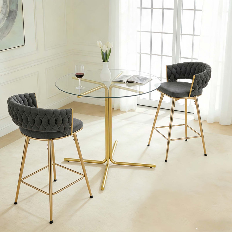 Ensemble de 3 tables de bar de cuisine modernes, comprenant 2 chaises de bar rembourrées en coton et en lin, Dark Gray