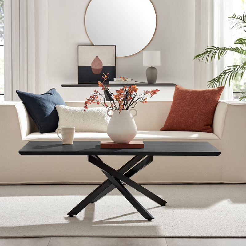 Lenworth Cross Legs Coffee Table - Modern Statement Design Coffee Table, Black