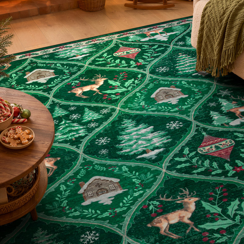 Tapis de Noël lavable marocain Laziya, Rectangulaire 8 pi x 10 pi
