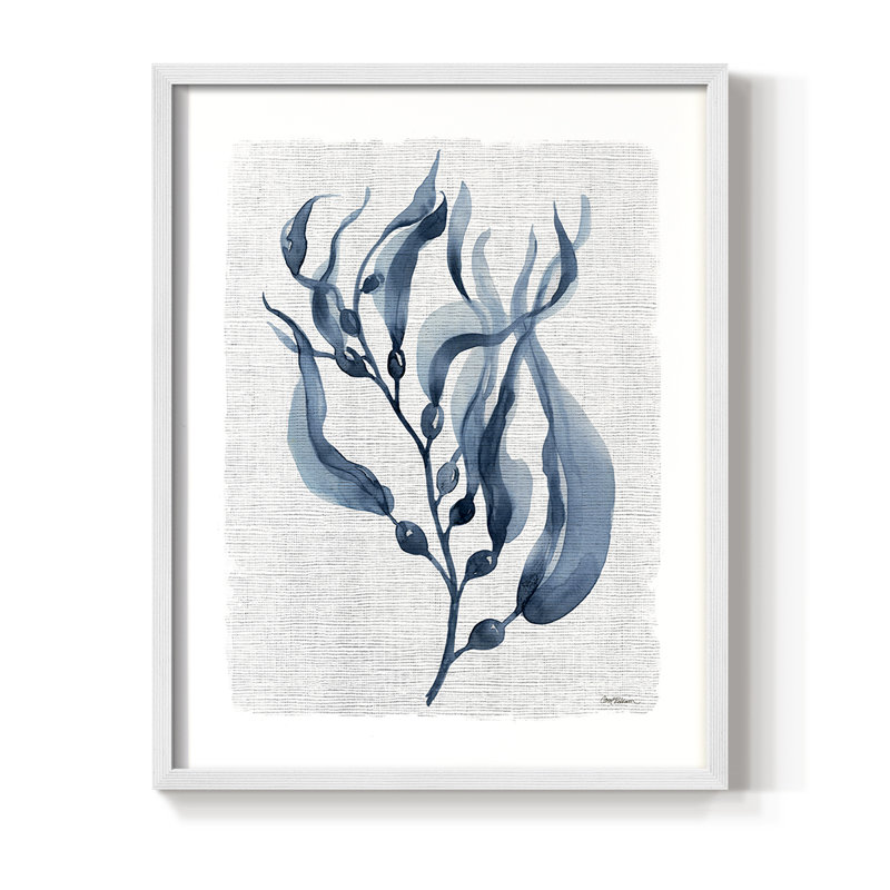 Reproduction encadrée bleu marine de varech I - bois massif, H 15 po x l 12 po, Blanc
