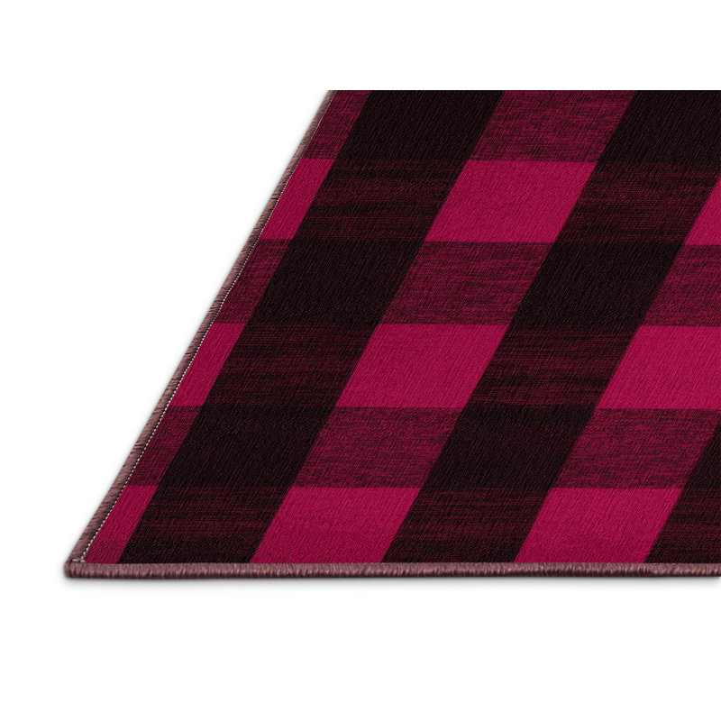 Tapis rouge à carreaux lavable à la machine, Rectangle de 5 pi x 8 pi