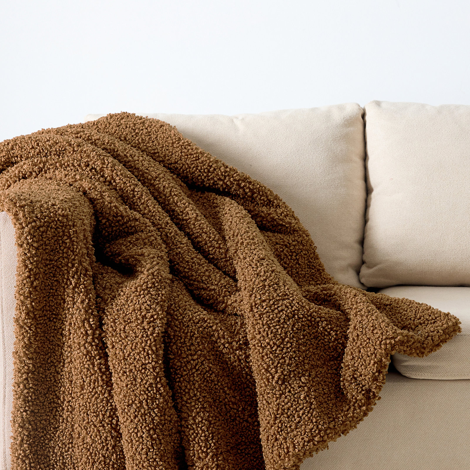 Teddy Boucle Throw Blanket, 50" W x 60" L, Brown