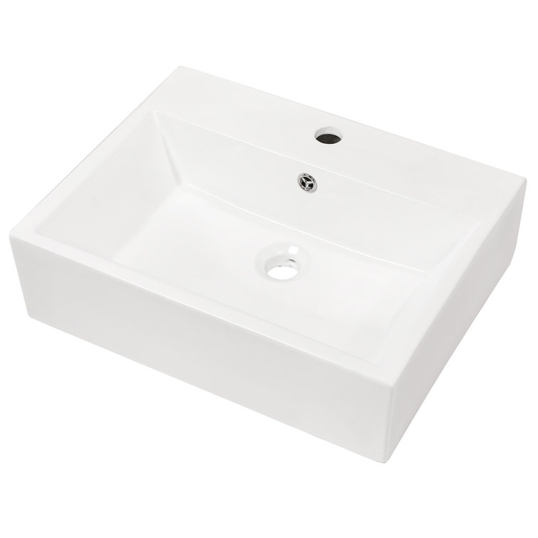 21"x16"Ceramic Rectangular Wall Mount Bathroom Sink with Single Faucet Hole