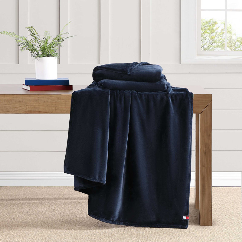 Couverture marine Tommy Hilfiger, Lit simple, Marine