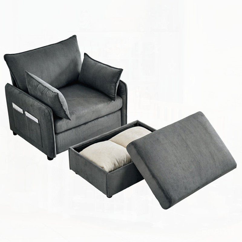 Méridienne surdimensionnée de 55 po pour l'intérieur avec repose-pieds et rangement, Gris