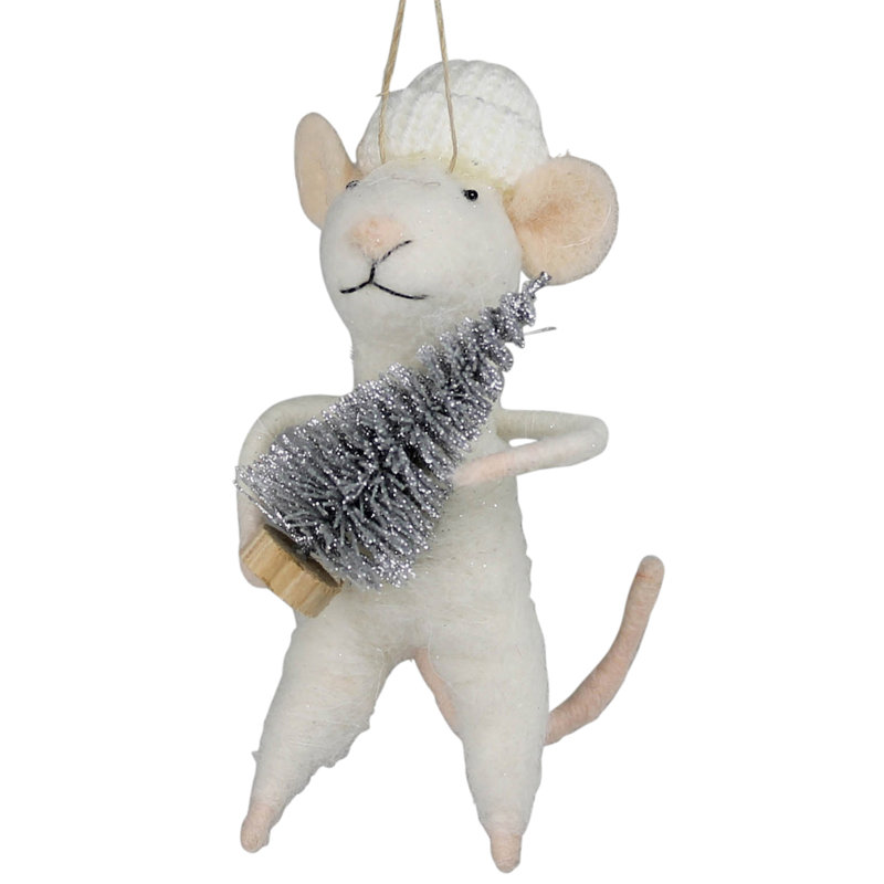 Ornement en forme de souris blanche avec arbre suspendu
