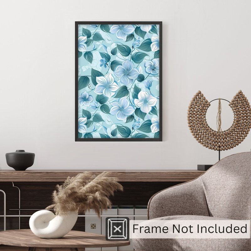Floral, aigue-marine, fleurs IV, reproduction d'art moderne sans cadre, H 36 po x l 24 po