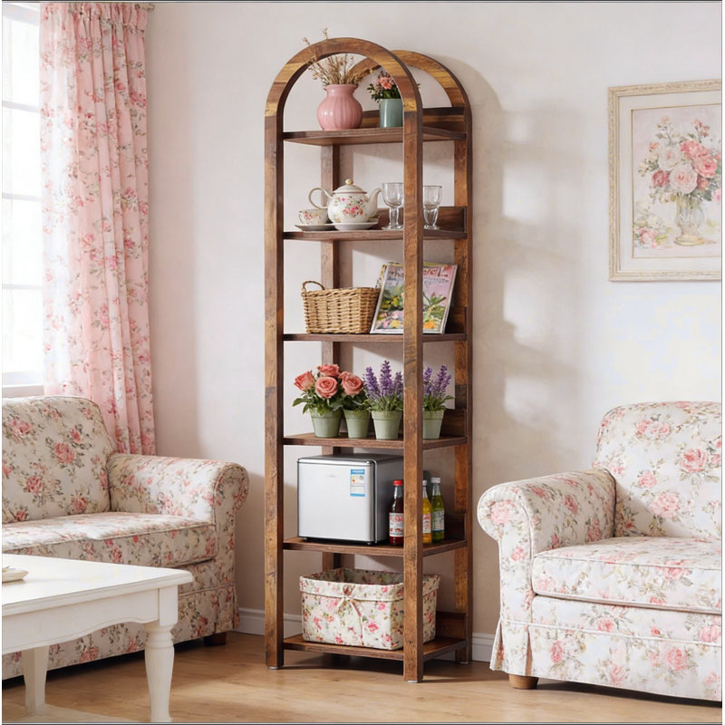 Storage Rack,6-Tier Bookshelf,Slim Arched Bookcase