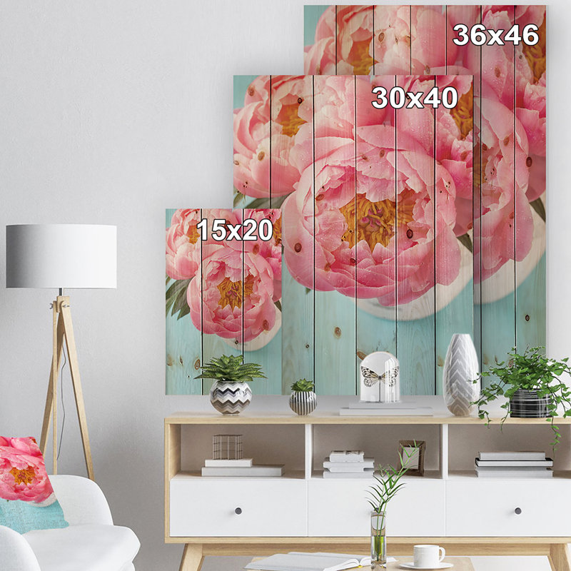 Bouquet de lumières rose pivoine fleurs-impression, H 46 po x l 36 po x p 1,5 po, Bois