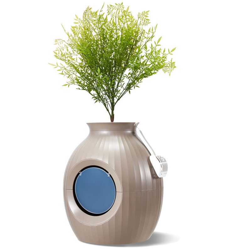 Enceinte de litière pour chat avec plantes artificielles, litière cachée avec système de stérilisation au plasma, litière secrète avec bande lumineuse à DEL