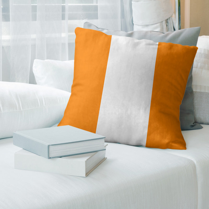 Housse de coussin, 14 po x 14 po, Orange/Blanc, Polyester filé