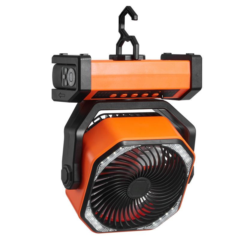 Ventilateur portatif rechargeable de 9 pouces, ventilateur alimenté par batterie avec lanterne DEL, 4 vitesses réglables et pivotement automatique à 45 ° / 90 °, ventilateurs à piles USB pour la chambre de voyage Bureau de camping à domicile