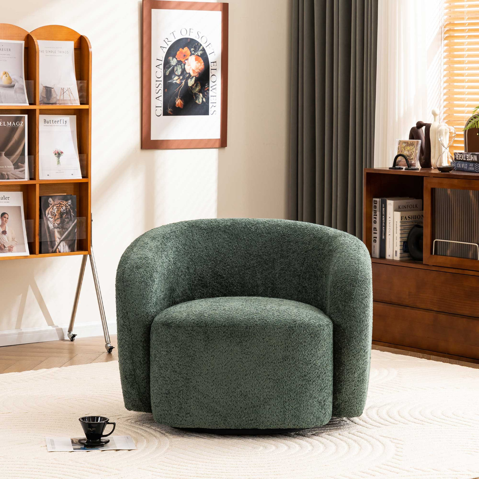 Munehito Swivel Barrel Chair, Green