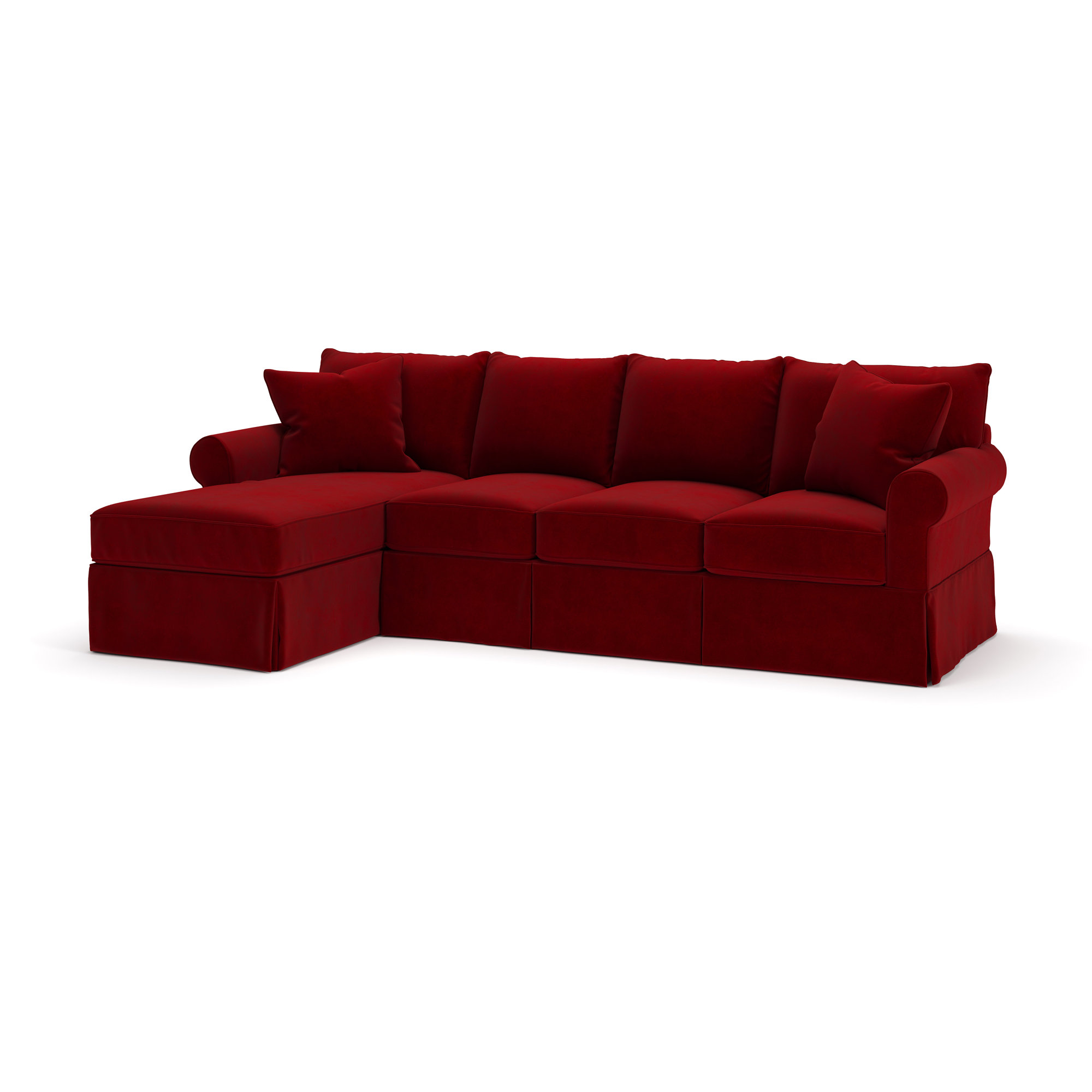 Amari Slipcovered Sectional with Sleeper Sofa, Bella Ruby Performance Velvet, Left Hand Facing
