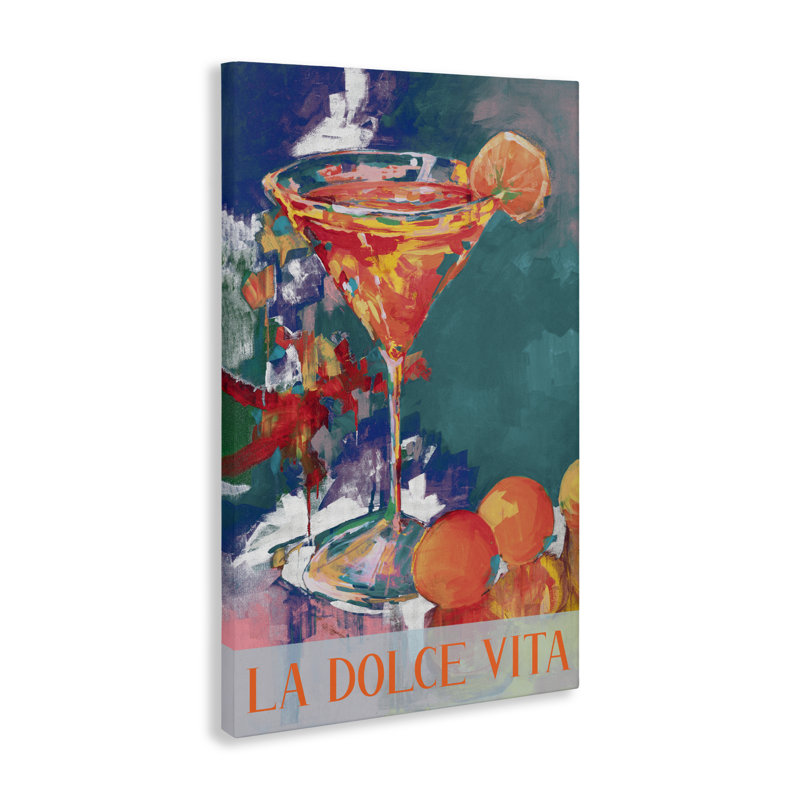 Agrume cocktail sur toile bleue, design par Jane Slivka, H 24 po x l 16 po
