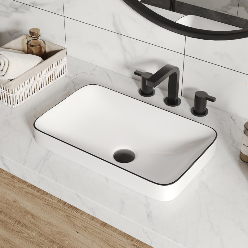 Lavabo de salle de bain rectangulaire en céramique et porcelaine, Blanc/Noir