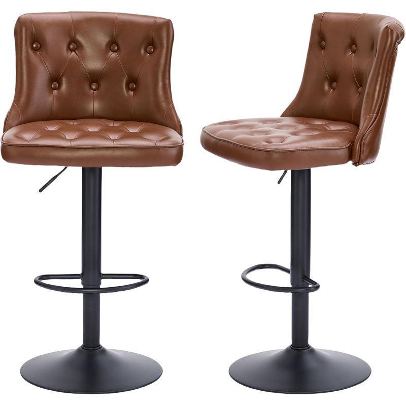 Tabouret tournant à hauteur réglable avec dossier, Brun, 2