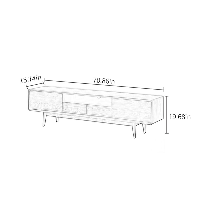Meuble télé simple en bois massif de style rétro, H 19,68 po x l 70,86 po x P 15,74 po