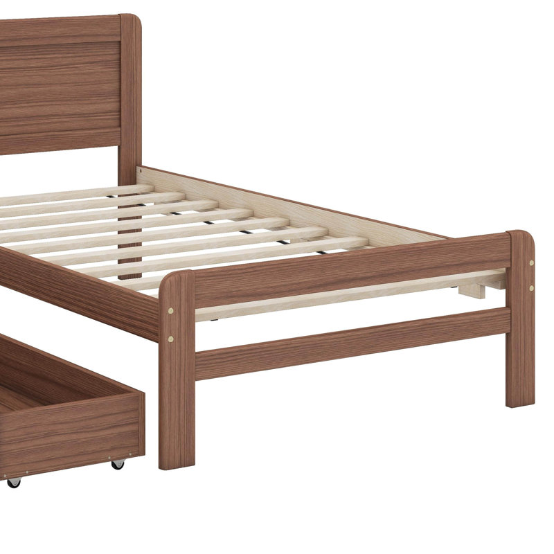 Base de lit plateforme avec 2 tiroirs de conception moderne, Noyer