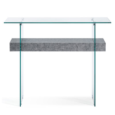Tempered Glass Console Table with Shelf 