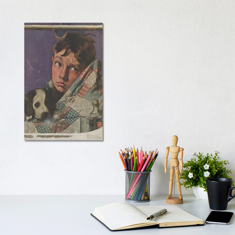 Boy And Dog In Quilt by Norman Rockwell - 1 Piece Wall Art on Canvas, 30.48cm H x 20.32cm W