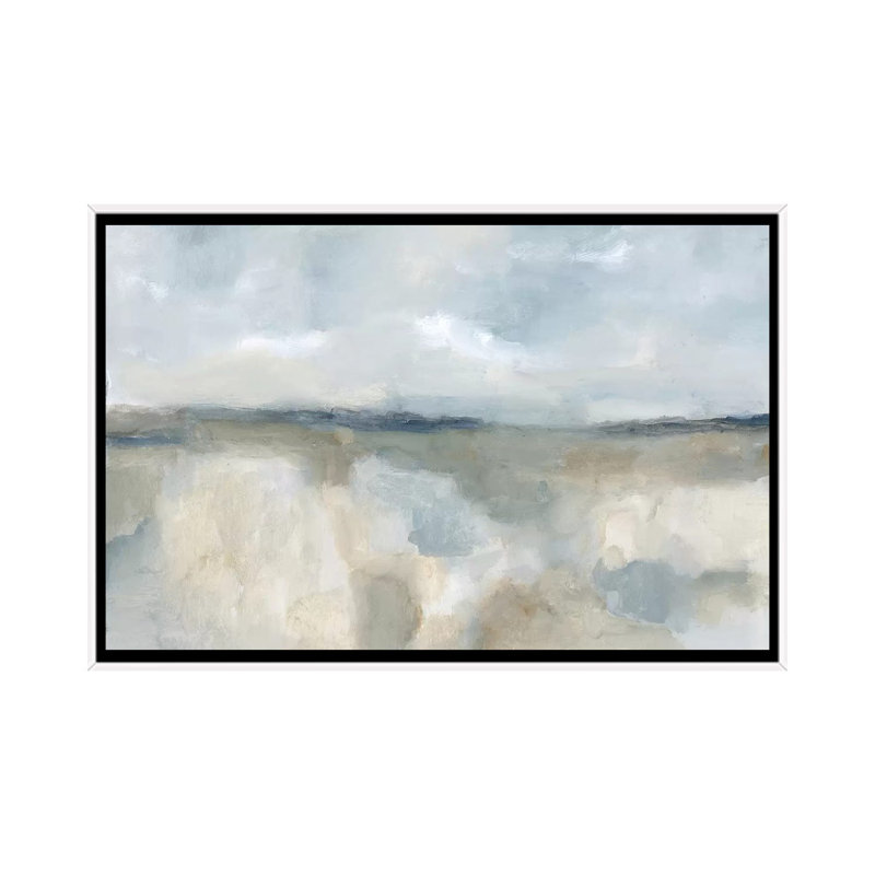 «Neutral Coast» par Blakely Bering, impression abstraite, Toile encadrée, H 32 po x l 48 po, Bois foncé rustique