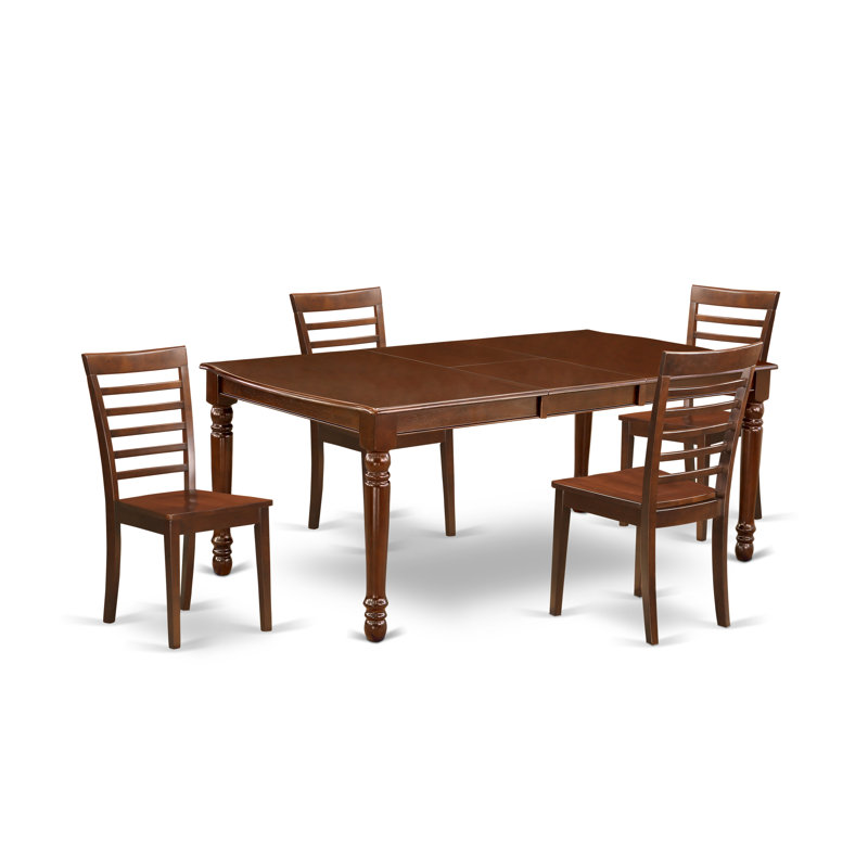 Karon Ruberwood Solid Wood Dining Set, 5 Pieces: Table, 4 Chairs, Wooden, Mahogany
