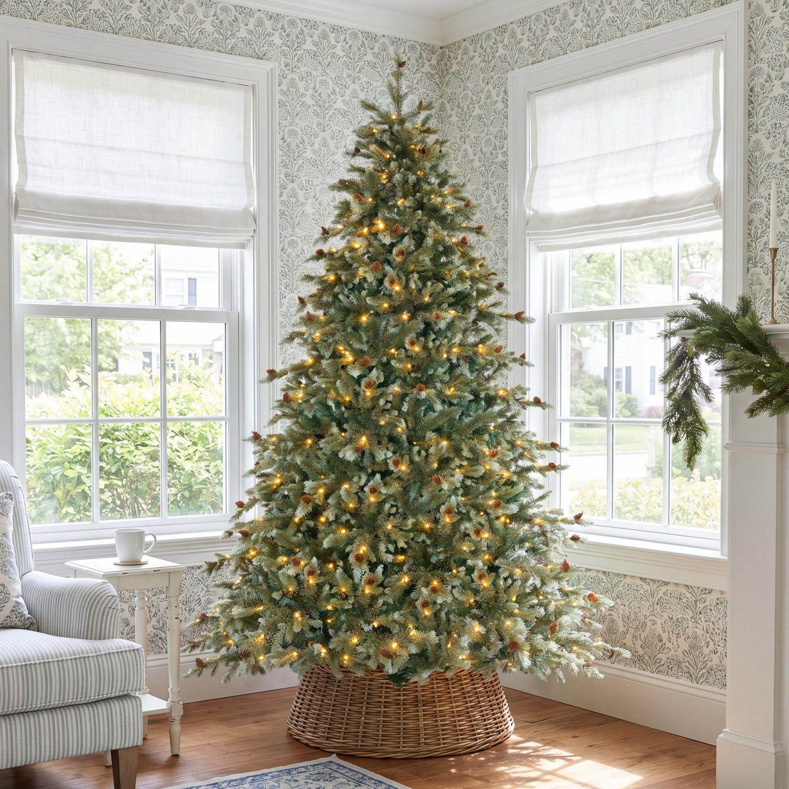 White 8' Pre-Lit Pine Christmas Tree