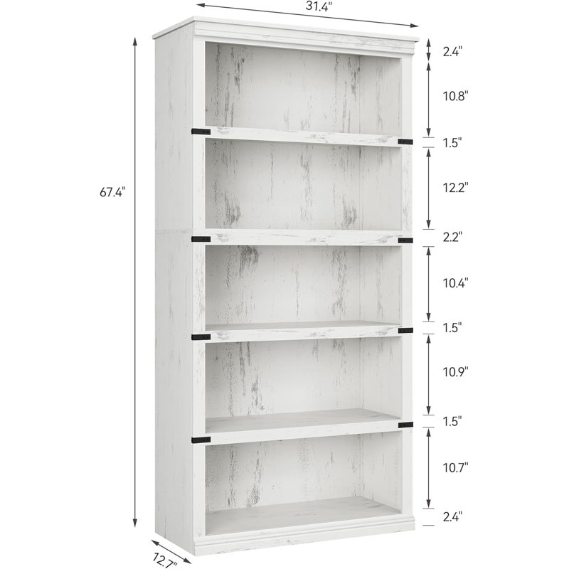 Bookcase, (5 Shelves) 171.2"H x 80"W x 32"D, White