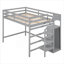 Lit mezzanine double en pin massif et gris doux avec garde-robe et escalier de rangement intégrés pour une chambre à coucher peu encombrante-588525127