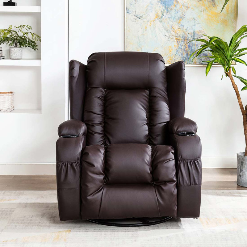 Deneishia 87cm Wide Standard Recliner with Massager, Brown, Swivel / Rocker