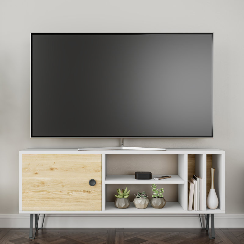 Meuble télé pour téléviseur de 50 po ou moins Anjelah, Blanc / chêne