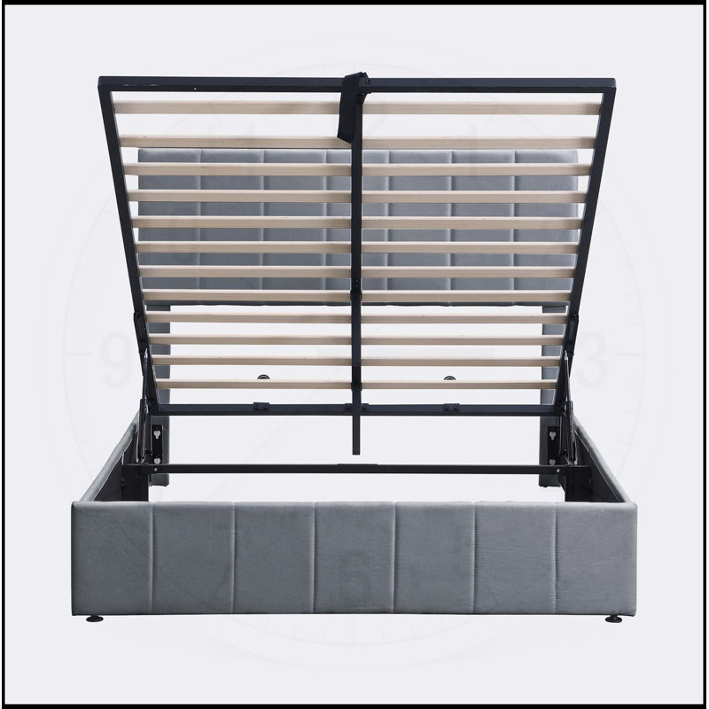 Lit plateforme double avec système de rangement hydraulique, gris - Confort et efficacité, gris, Double