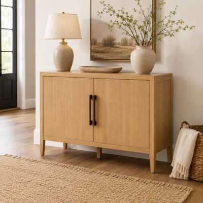 Farmhouse 47.25 Inch Sideboard Pine Veneer Double Door Storage Cabinet with Adjustable Feet for Kitchen Living Room
