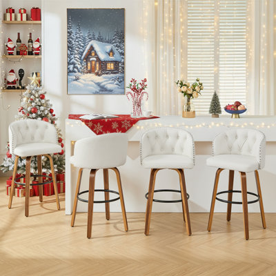 Counter Height Swivel Bar Stools With Water-Resistant Upholstered Seat Wide Backrest And Wooden Legs (Set of 4)