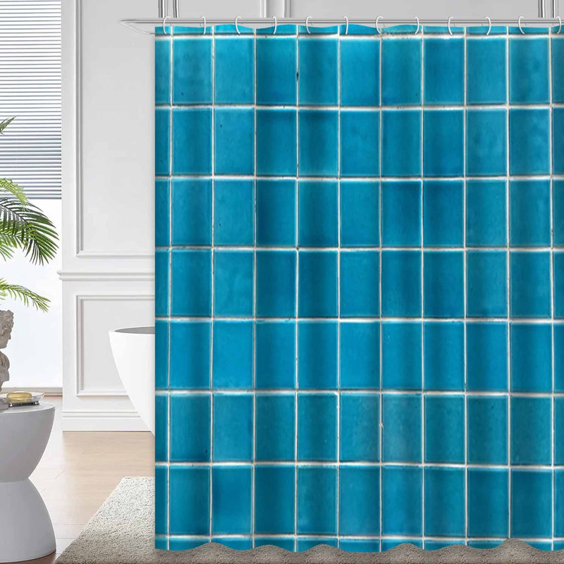 Rideau de douche à 12 crochets Blue Tiles, L 72 po x l 78 po