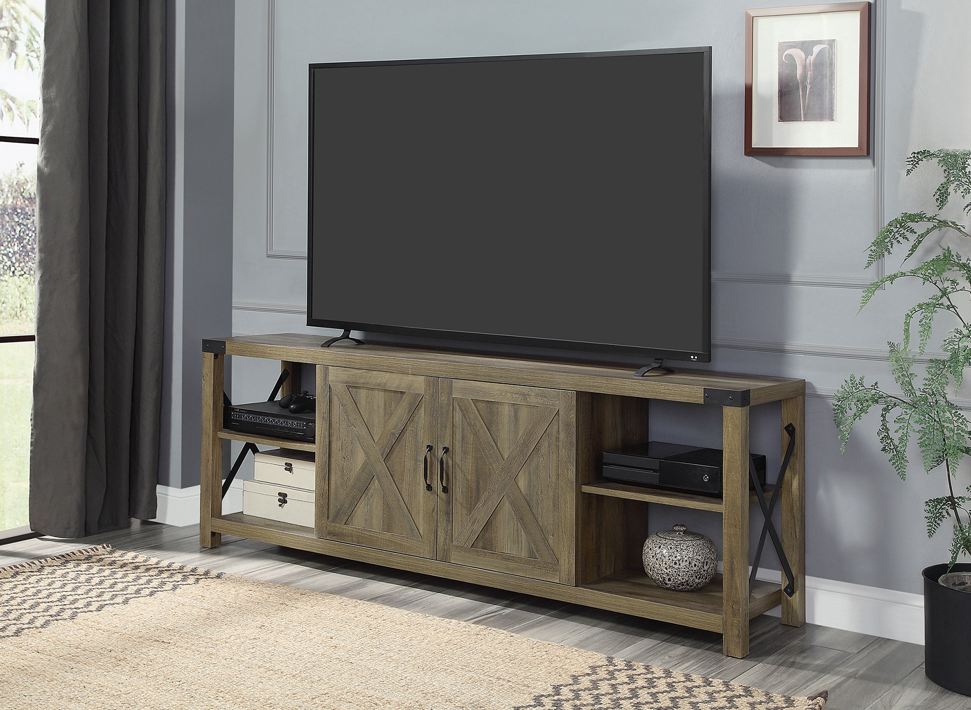 Gracie Oaks Jazirah Rectangular TV Stand in Rustic Oak | Wayfair