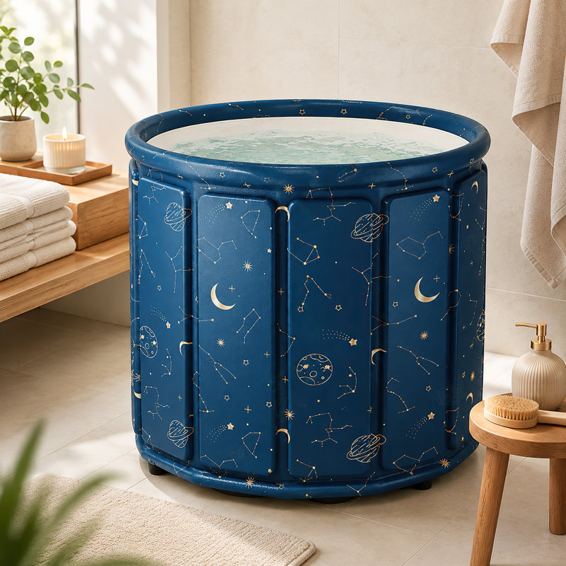 Foldable Portable Bathtub, 27.6"×25.6" Constellation Pattern Collapsible Soaking Tub