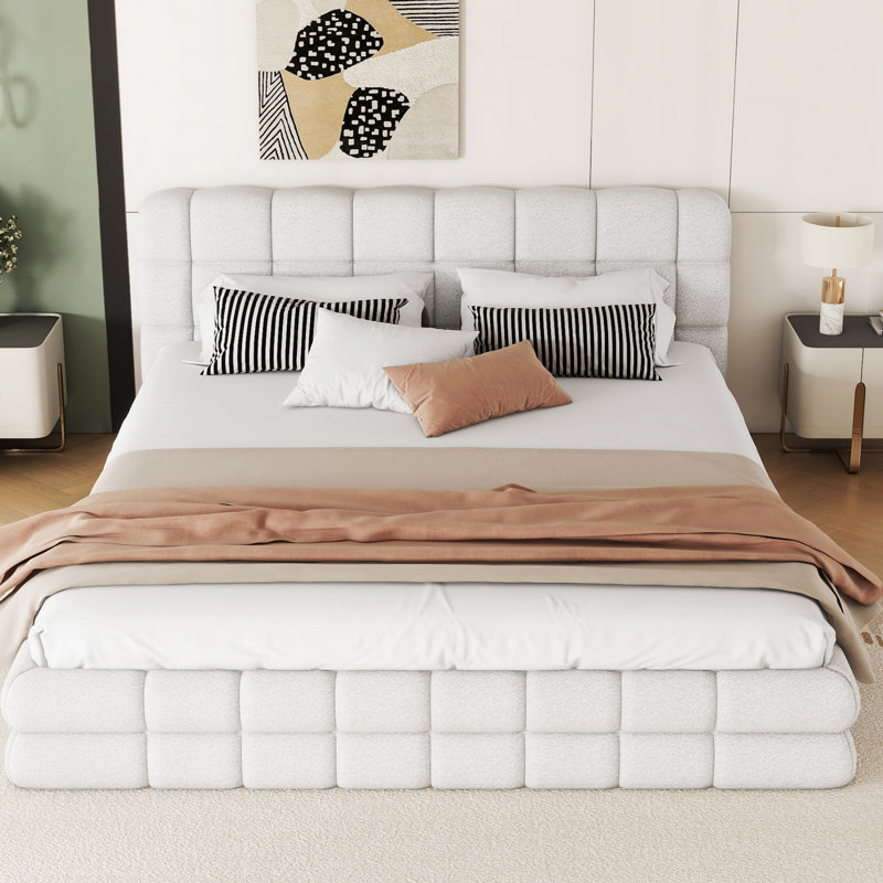 Grand lit plateforme tapissier, Blanc