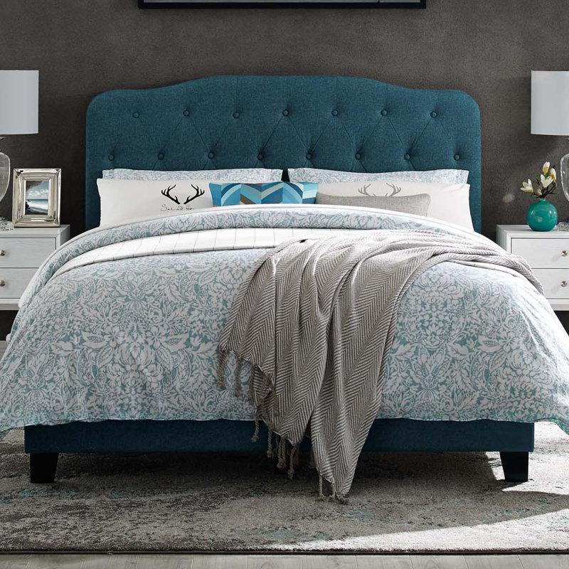 Amelia Upholstered Fabric Bed by Modway, Beige, Queen