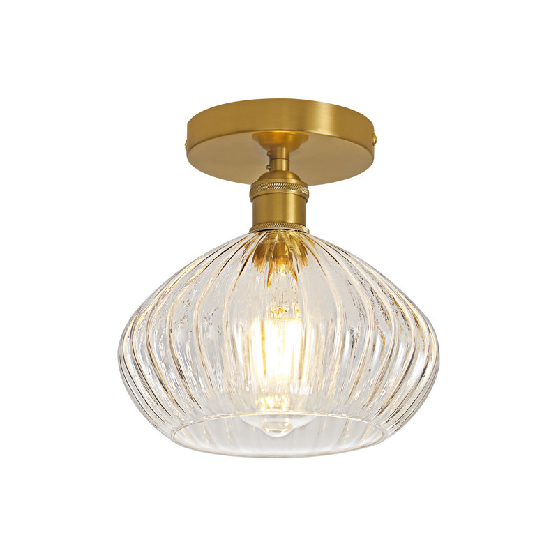 Plafonnier semi-encastré 1 lumière avec abat-jour en verre transparent, Transparent
